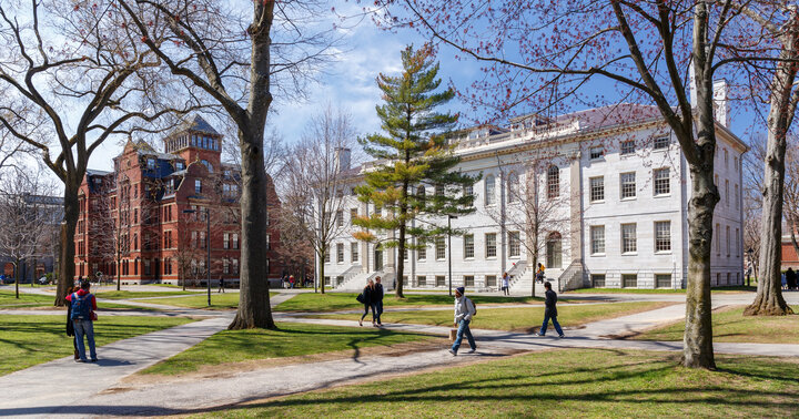 Cambridge, MA, United States - April 9, 2016: Harvard University campus in spring in Cambridge, MA, United States on April 9, 2016.